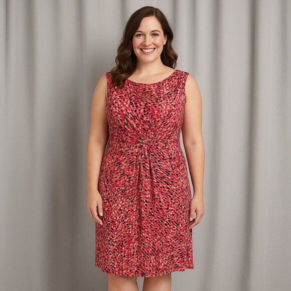 Jessica Howard Dresses & Skirts - Jessica Howard Size 14 Pink White Black Print Midi Dress Sleeveless Ruched Waist